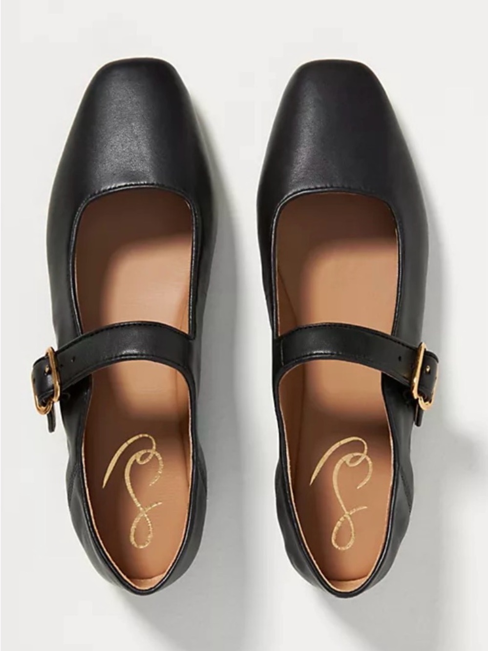 Sam Edelman Michaela Black Leather Mary Jane Flats w Adjustable Gold Buckle - 8